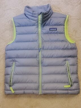 Patagonia Boys Gray Down Vest with Lime Trim
